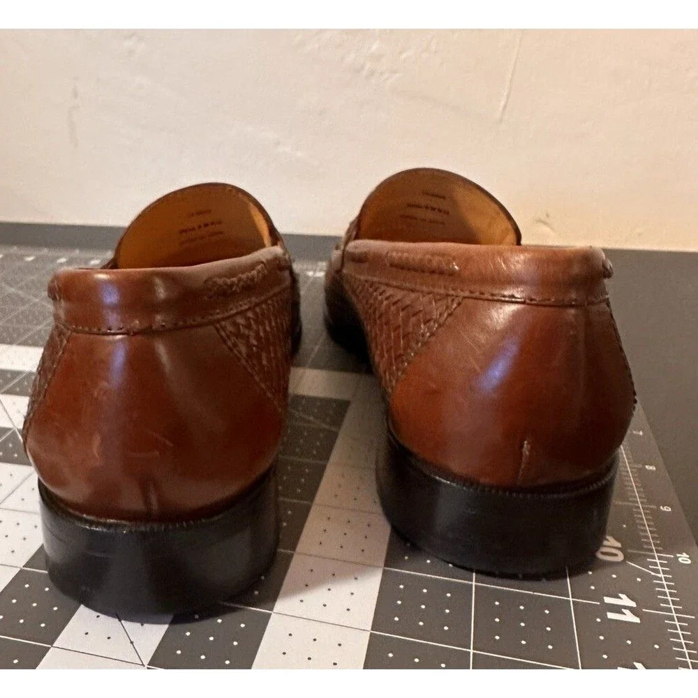 8 M Woven Leather Tassel Loafers J&M Johnston Murphy Dress Shoes Cognac Brown